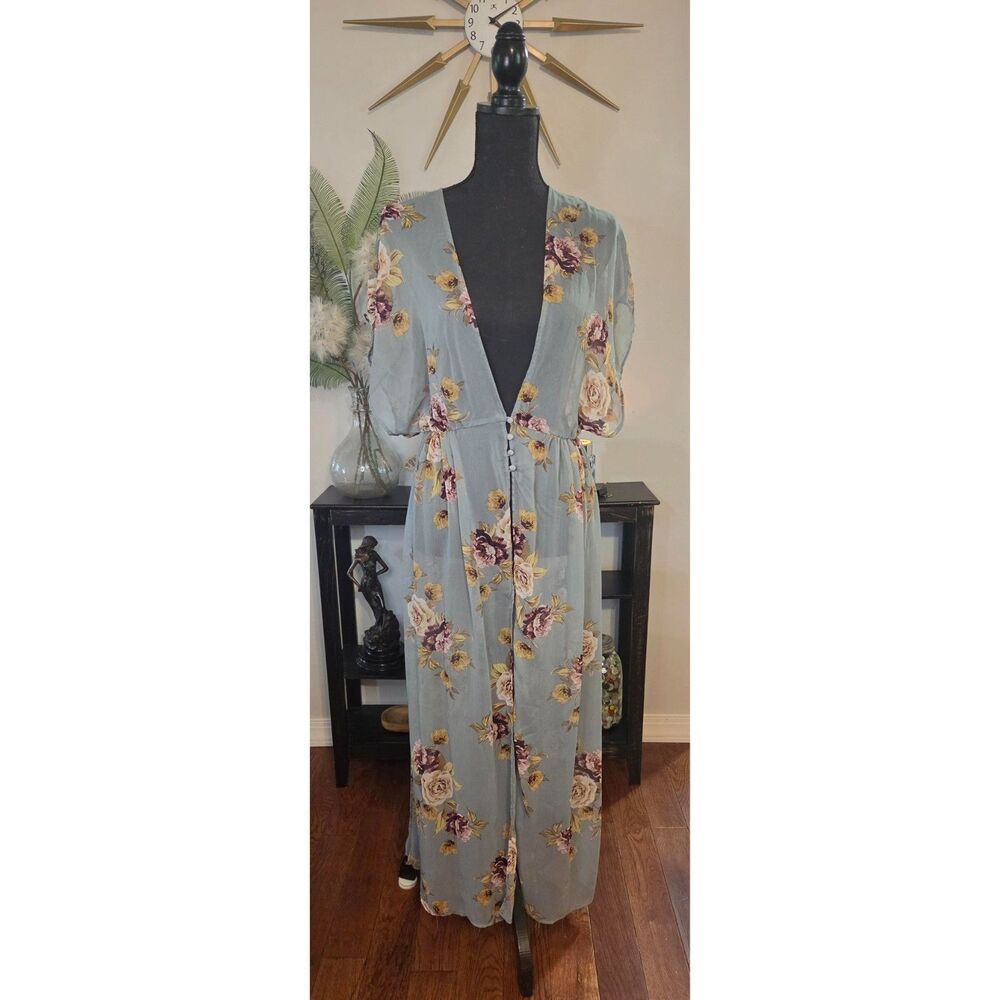 Xhilaration Sage Floral Sheer Duster/Cover-Up – Size Small